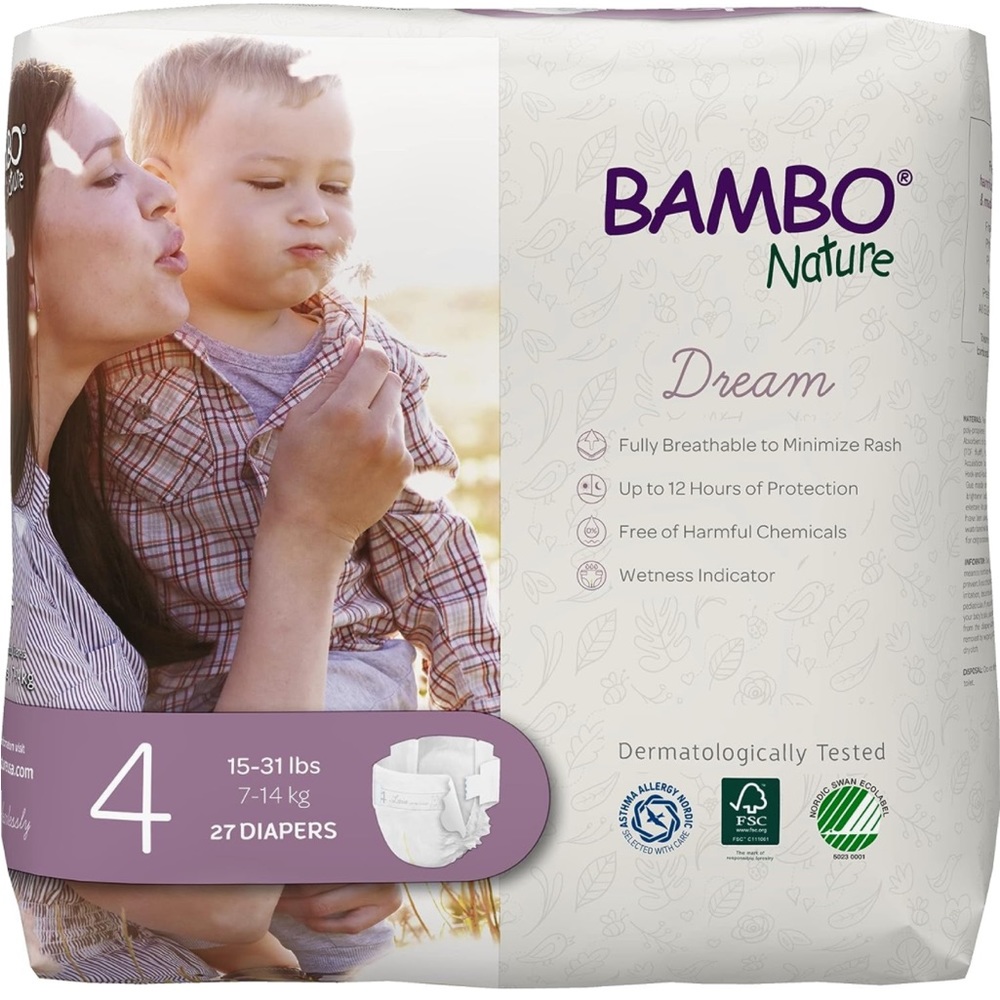 Bambo Nature Dream Diapers size 4 (27 count) NEW in package, 4 packages